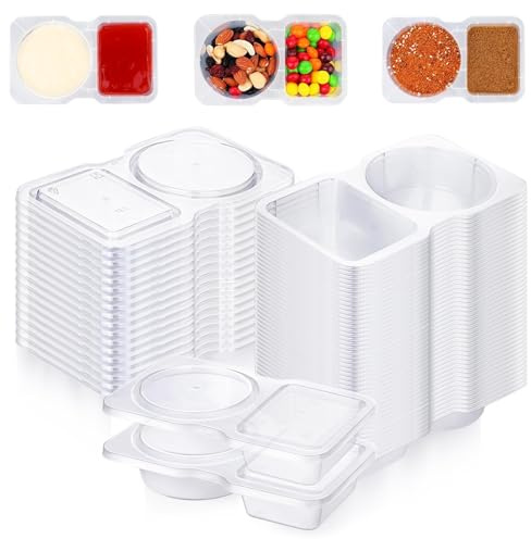 XoeLLe 25 Pezzi Contenitori Ermetici per Alimenti, 60+70 ml Contenitori Plastica con Coperchio, Vaschette Plastica per Alimenti, Scatola Trasparente con Coperchio, Mini Contenitori per Salse, Zuppe