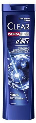 Clear Men Shampoo Antiforfora per tutti i tipi di cute e capelli Action 2in1 fino al 100% di protezione dalla forfora* 3x 225 ml