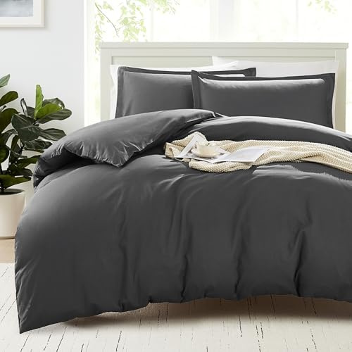 Double Duvet Cover 100% Organic Cotton, GOTS Certified - Charcoal | Cotton Bedding Quilt Cover Set with Pillowcases, Oeko Tex Certified, Soft Breathable Comfort - Ideal for Home and Hotels