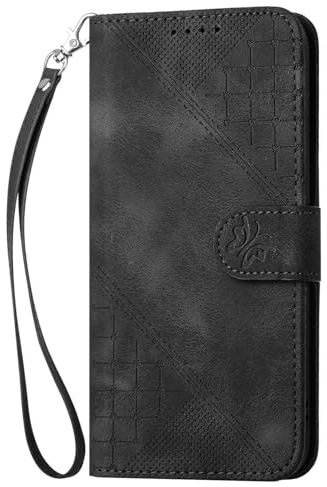 ATISIJIE Funda para Motorola Moto E40 / E30 Leather Wallet,diseño de Mariposa,a Prueba de Golpes,Funda de Piel con Tapa,Carcasa con Tarjetero Magnético Cover-Negro