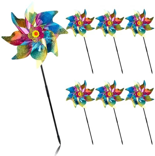 badaren 6 Piezas Molino de Viento Repelente de Aves, Molinillo de Viento Jardin, Repelentes de Molino de Viento, Espantapajaros, Repelentes de Pájaros para Proteger Jardin/Huerto/Patio (Arcoíris)