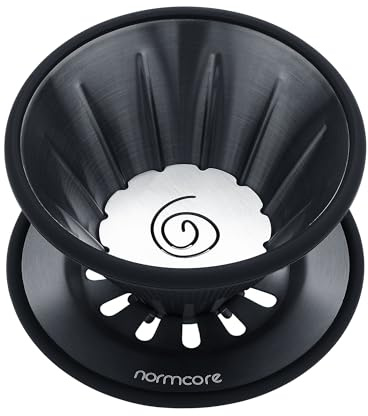 Normcore Gotero de café 2 en 1, prepara 1-2 tazas de café, utiliza modos de preparación duales, cafetera de papel de cono o fondo plano, acero inoxidable 304 recubierto de titanio, negro