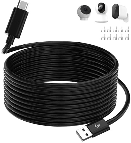 AIAUXAI Micro USB Cable 5M, Power Extension Cable Charging Cord,Black | for Eufy/Mi 360° 2K Pro/C300 Smart Camera/EZVIZ/Wyze Cam V3 V4 Pan/Blink,Extra long Security Cameras Micro USB Charging Cable