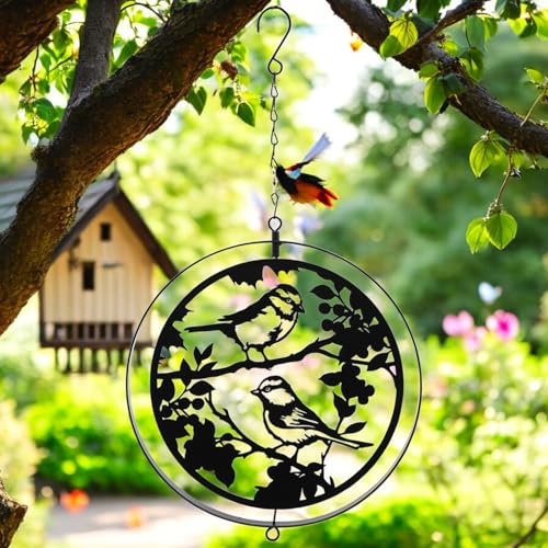Epsom Door Handle Black Metal Orbit Wind Spinner Hanging Blue Tit or Butterfly Silhouette 39cm Kinetic Garden Ornament Weather-resistant Outdoor Décor for Patio Yard Trees (blue Tit Silhouette)
