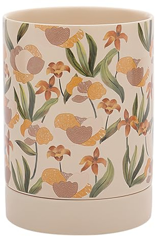 Dowbom Organizador de utensilios de cocina para encimera, cuchara con diseño floral, espátula, recipiente para utensilios de cocina (blanco)