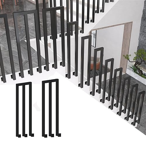Elegante set di ringhiere in acciaio MShape Corrimano laterale in ferro battuto nero per giardino, terrazza, balcone, design durevole in 2 pezzi, sicurezza e stile combinati