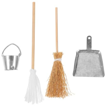 Kisangel Miniatur Puppenhaus Zubehör Set Mit Kehrschaufel Besen Mop Eimer Aus Harz Und Eisen Dekoration Für Halloween Cosplay Und Mini Haus Vielseitiges Reinigungswerkzeug Modell 0.79X0.71X0.71In