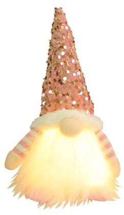 Ornamenti nani illuminati bambola gnoma senza volto luminoso for decorazioni natalizie (rosa)