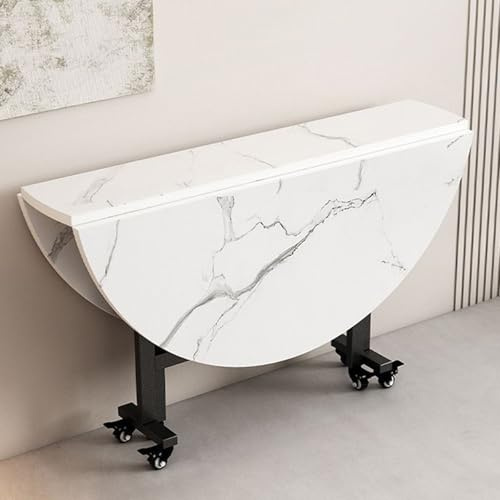 Table de salle à manger pliante mobile pour petits espaces - Table ronde extensible avec 6 roulettes - Finition noyer - Idéale pour la maison et la salle à manger (150 x 75 cm)