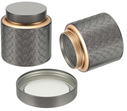 Uxcell 2 Pcs Tea Tin Canister, 4.13 x 4.17 Round Tin Can with Lids Large Metal Loose Tea Storage for Storing Cookies Candies Coffee Gifts Candles DIY Travel Storage, Gray