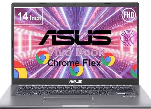 ASUS Vivobook Laptop Chromebook de 14 pulgadas, lector de huellas dactilares, CPU Intel Core de 11ª generación, Turbo Boost de 4.1 GHz, 8 GB de RAM, SSD de 128 GB, ChromeOS Flex, diseñado