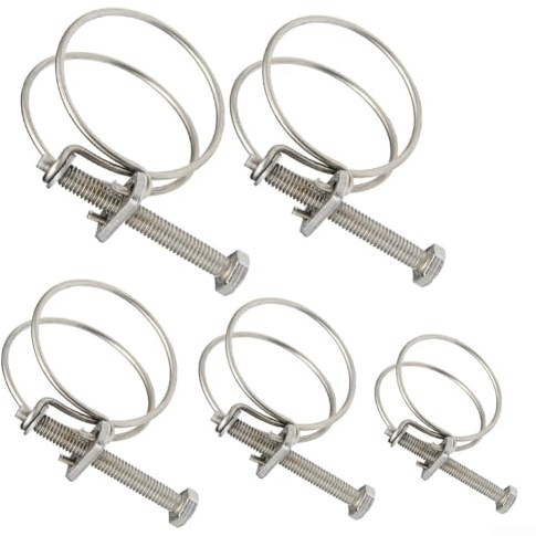 Pumixiy Double Wire Stainless Steel Hose Clamps for Pond and Fountain Tubing, Compatible with 17-22mm to 40-45mm Corrugated Hose, Rustproof Adjustable(10pcs 25-29 * 2（丝径）)