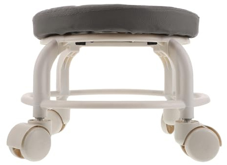NUOBESTY Tabouret Roulant Rond Pivotant 360° en Similicuir Gris Hauteur 25 CM Petit Tabouret à roulettes pour Spa Salon de Beauté et Bureau à Domicile Siège Bas Ergonomique Polyvalent
