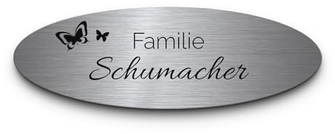 Edelstahl Schild oval personalisiert - wetterfeste dauerhafte Gravur - ab 12x4 cm - Namensschild Briefkasten Briefkastenschild - Edelstahlschild mit Gravur - Türschild graviert