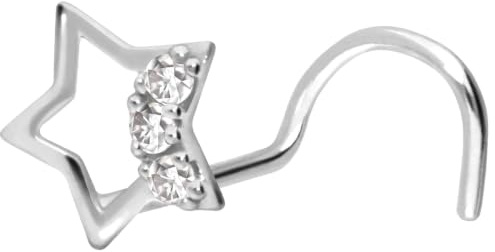PIERCINGLINE Nasenpiercing 14K Gold Nasenstecker Spirale STERN + 3 MOISSANITE 585er Gold - Roségoldfarben, Goldfarben, Silberfarben