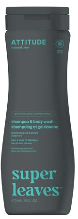 ATTITUDE 2-in-1 Body Wash and Hair Shampoo, EWG Verified Shower Gel, Dermatologically Tested, Made with Naturally Derived Ingredients, Vegan Personal Care, Black Willow and Aspen, 16 Fl Oz