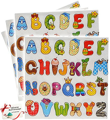 alles-meine.de GmbH 60 Stück Servietten - Buchstaben - ABC/Alphabet - zum Schulanfang/Geburtstag - Schuleinführung & Kindergeburtstag - Partygeschirr - Partyset - Servi..