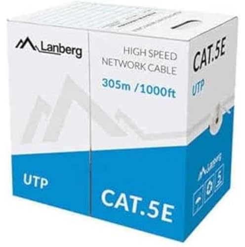 LANBERG Bobina de Cable Lcu5-11Cc-0305-S-Rj45-Cat5E-Utp-Awg24-305 M, Gris-Trenzado