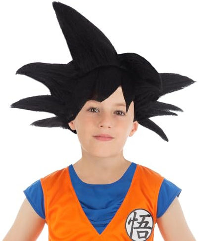 Chaks - Goku Saiyajin Perücke Kinder, Anime Kostüm Accessoire | Offizielles Dragon Ball Zubehör, schwarze Anime Perücke im Goku Design für Karneval und Cosplay,