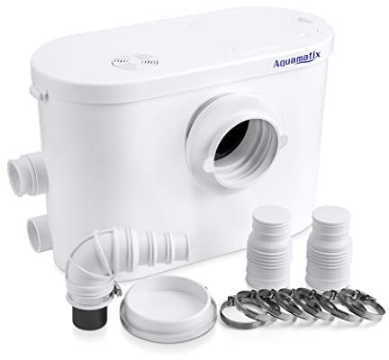 Aquamatix Silencio 3 Trituratore Pompa Maceratore 400W Sistema di Sollevamento 145L/min 8m Distanza di pompaggio verticale con 3 ingressi per WC, lavandino e lavatrice con filtro a carbone