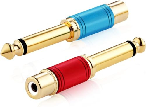 Tisino Phono Female to 1/4 Jack Adapter, Multicolor 2 Pack | RCA Female to 1/4 Jack TS Mono Adapter for Mixer, Speaker, Guitar Amp, Gold-Plated Pure Copper, 2 Pack