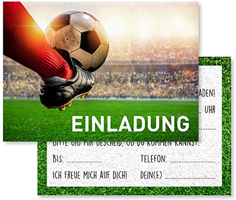 Gentle North 15 x Fussball Einladungskarten Kindergeburtstag (Größe A6) - Coole Fußball Einladung zum Kinder Geburtstag für Jungen und Mädchen - Witzige Einladungskarte zur Geburtstagsfeier - Schuss