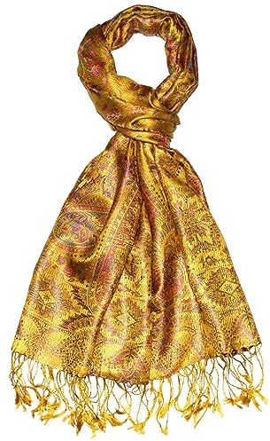Lorenzo Cana Luxus Herren - Schal Schaltuch jacquard gewebt 100% Seide Paisley Muster Seidenschal Seidentuch Gold Gelb 7863811