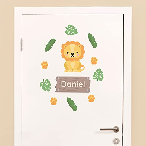 Klebekerlchen® Türaufkleber personalisiert mit Namensschild – Türschild Kinderzimmer & Babyzimmer Wandtattoo – selbstklebende Wandsticker - Kinderzimmer Deko Junge & Mädchen – Löwe
