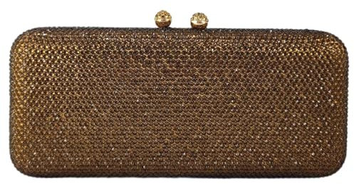 Boutique De FGG Lange Kristall Clutch Abendtasche für Damen Hochzeitstasche Party Handtasche Strass Brauttasche, Mini, Braun