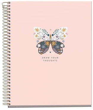 Miquelrius MR46597 Notizbuch, A5, recycelt, kariert, 5 mm, 120 Blatt, 4 farbige Streifen, Kollektion Sweet Butterflies, rosa Schmetterlinge