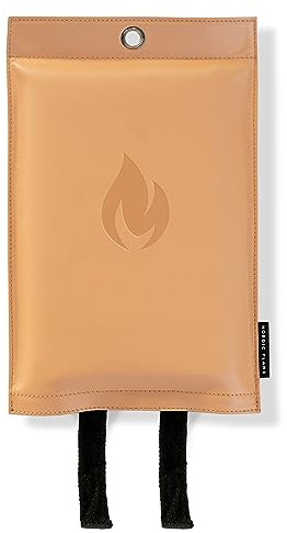 Hochwertige Löschdecke – Silikonbeschichtetes Glasfasergewebe EN 1869, Ideal für Küche, Haushalt, Fettbrände und Outdoor, Nordic Flame, Echtleder-Etui (Echtleder hell)