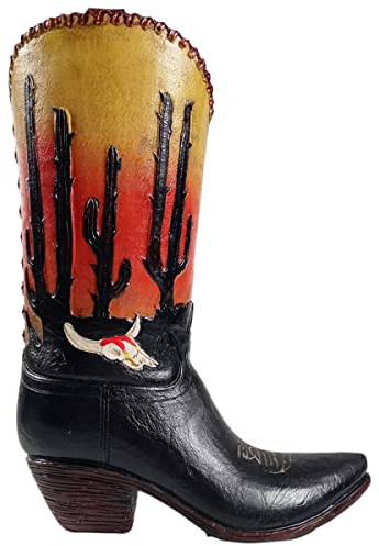 Urbalabs Western Cowboy Boot Vase 9.5 Inch Desert Sunset Cactus South West Flower Vase Decorative Cowboy Boots Vases Home Office Rustic Decor Country Living Wedding Centerpiece