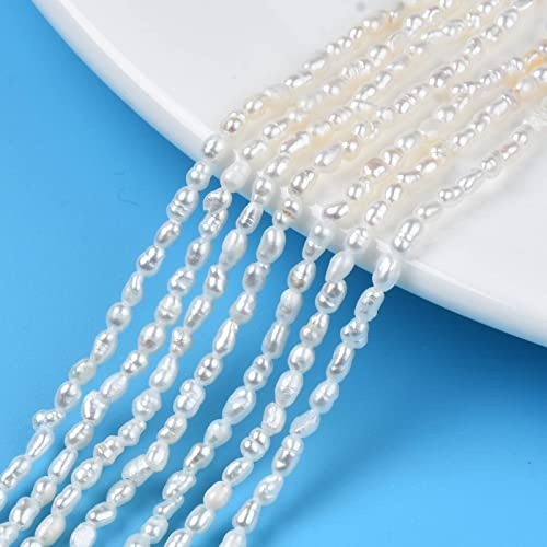 Fashewelry 80pcs Natural Cultured Freshwater Pearl Beads Seashell Color Pearl Rice Beads 2.5-4.5mm for DIY Jewellery Making