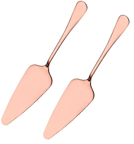 Duories 2 cuchillos acero inoxidable para tartas con bordes dentados,elevador pasteles,cuchillo para tartas,pala para tartas,pala para pasteles,para cocinas,restaurantes,tartas,pizzas,queso,oro rosa