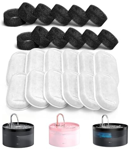 GIOTOHUN Vattenfontänfilter för husdjur: 24 kattfilter – 12 stycken filter + 12 stycken svampar för kattfontän – kattvattenfontänfilter ersättning för kattvattenfontän H1 (74 oz/2 L)
