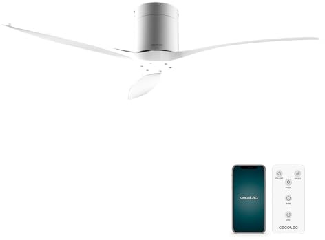 Cecotec Ventilateur de Plafond EnergySilence Aero 5500 Aqua IronWhite Connected, Moteur DC 40W, Diamètre 132 cm, Basse Consommation, Wifi, Télécommande, Extérieur, Minuteur, Été et Hiver, Silencieux