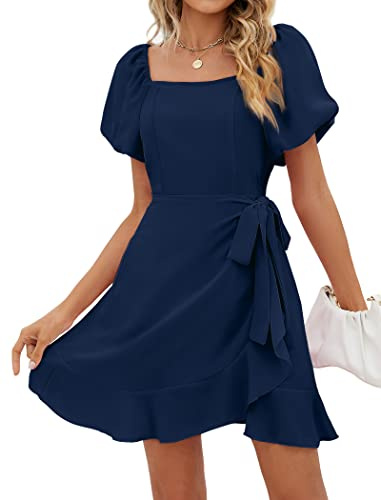 Sampeel Short Dresses for Women Wrap Cocktail Party Work Office Dress for Ladies Navy Blue M