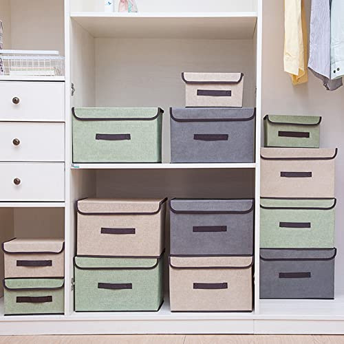 12 Pack Stoff Faltbare Aufbewahrungsboxen mit Deckel(6 Pack 36 cm/6 Pack 26 cm)Stoffaufbewahrungsbehälter mit Deckel,Kleiderschrank Organizer für Kleideraufbewahrung,Raumorganisation,Spielzeug-Beige