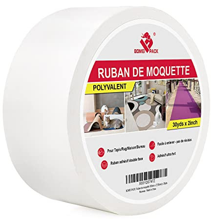 BOMEI PACK Ruban à Tapis Extra fort Super résistant 50mm x 30m - Adhésif double face très résistant Antidérapant pour Tapis, Carpettes