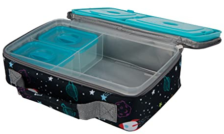 Nuby Lunchbox with Insulated Travel Bag - Bento Lunch Box - 3+ Years - Galactic Design - Back to School Essentials