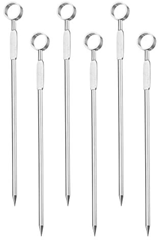 sourcing map Cocktail Toothpicks, 6Pcs 4.3 Stainless Steel Reusable Metal Round Ring Cocktail Picks Skewers for Drinks Appetizer Fruits (Silver)