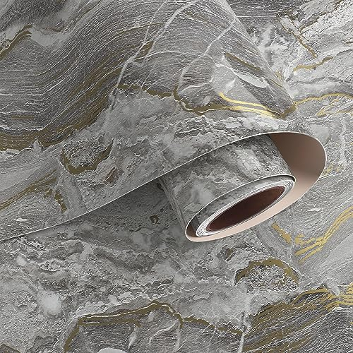VaryPaper Papel tapiz autoadhesivo con efecto mármol gris dorado, 40 x 200 cm, parte trasera adhesiva, parte trasera adhesiva, cubierta de vinilo, para sala de estar, muebles de baño