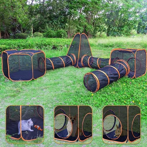 Homegroove Recinzioni per gatti da esterno, 6 in 1, casetta portatile per gatti (tenda per gatti e tunnel circolare per gatti) per gatti e piccoli animali, box interno con borsa per il trasporto