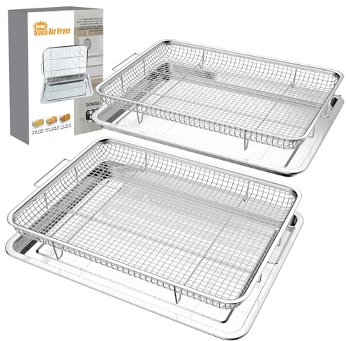 DONGULI Air Fryer Basket Oven - 2 Set Large Air Fryer Basket and Tray Stainless Steel Oven Air Fryer Rack Pan Accessories for Baking 15.7x11.8