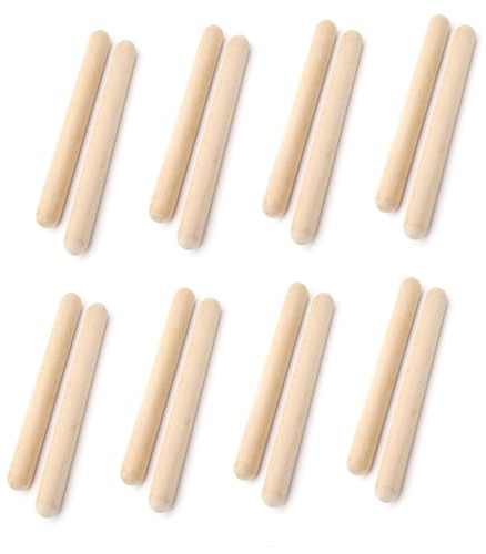 KOMUNJ 8 pares de palos de ritmo de madera, instrumento musical, palos de ritmo clásico, palos de ritmo de percusión, palos de ritmo, regalo musical para niños principiantes (tamaño: 20 x 2 cm)