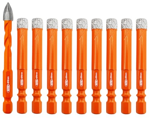 BGTEC Dry Diamond Drill Bits Set - 10PCS 8mm Tile Drill Bits for Granite Marble Porcelain Tile Ceramic Stone