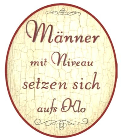 Nostalgie Holz Schild WC Toilette Männer mit Niveau setzen sich aufs Klo (Größe: 28x34)