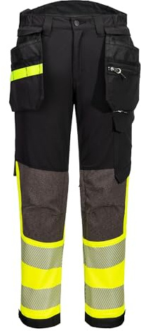 Portwest EV442 EV4 Hi-Vis Stretch Detachable Holster Trousers Boot Clip | Yellow/Black, 36 Waist, EN ISO 20471 Class 1, EN 14404, Regular Fit, Reinforced Side Entry Pockets, Multiple Utility Pockets