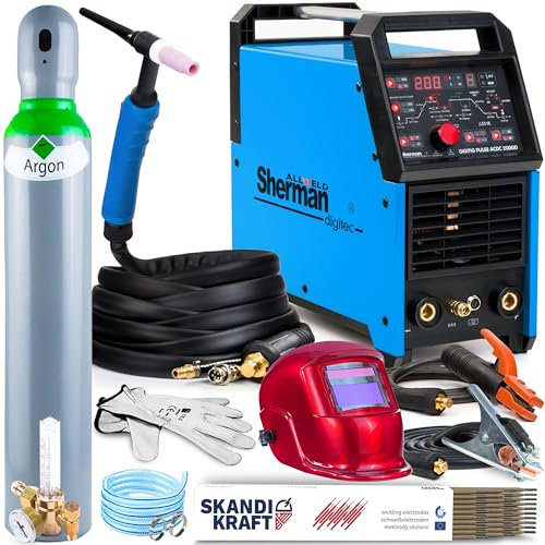 ALLWELD Sherman DIGITIG 200 GD AC/DC Puls - 200A WIG Schweißgerät AC DC mit HF-Zündung und Preflow & Postflow - Kombi Inverter Schweißgerät für Aluminium - MMA - Set:ProfessionalPlus