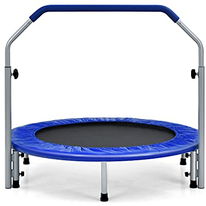 LIFEZEAL Faltbares Trampolin, Mini Rebounder mit verstellbarem Handlauf, Fitness Indoor Minitrampolin für Erwachsene & Kinder, Ø 101 cm, bis zu 150 kg (Blau)